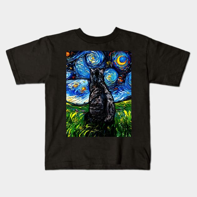 Gray Tabby Night Kids T-Shirt by sagittariusgallery